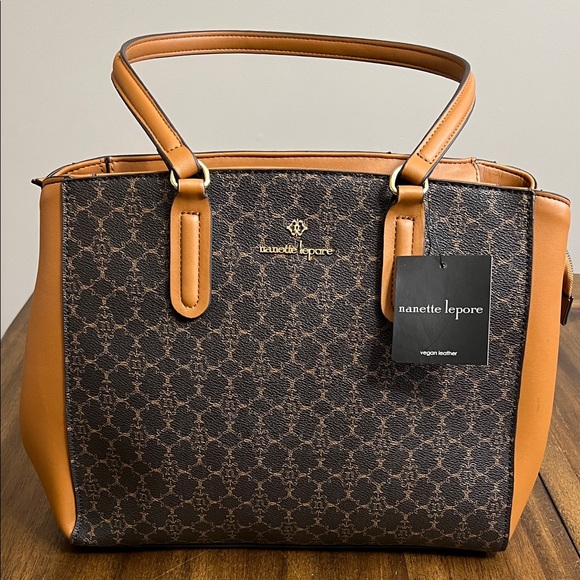 Nanette Lepore Handbags - NWT Nanette Lepore Vegan Leather Logo Shoulder Bag Chocolate Vachetta